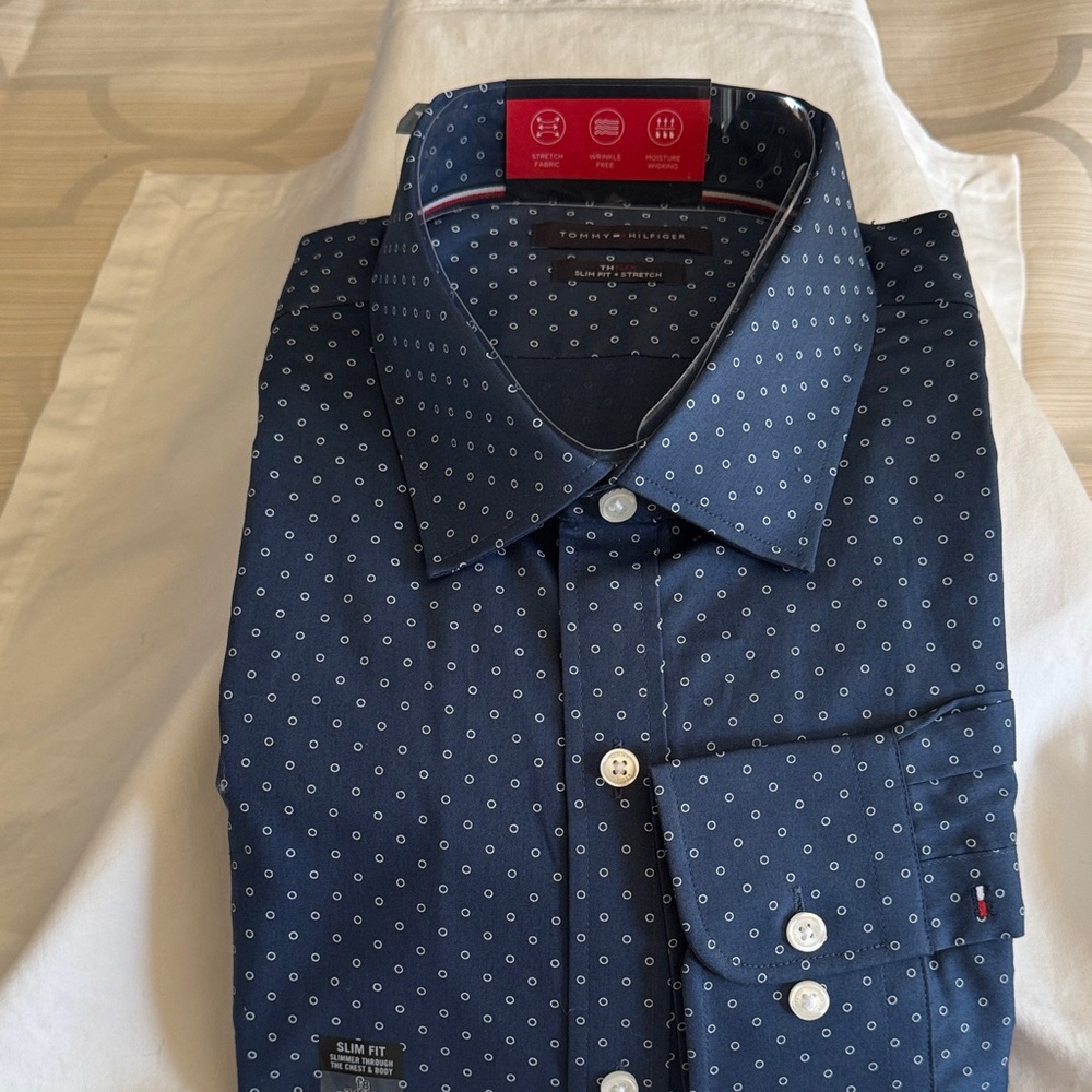 Tommy Hilfiger Dark Blue Patterned Dress Shirt